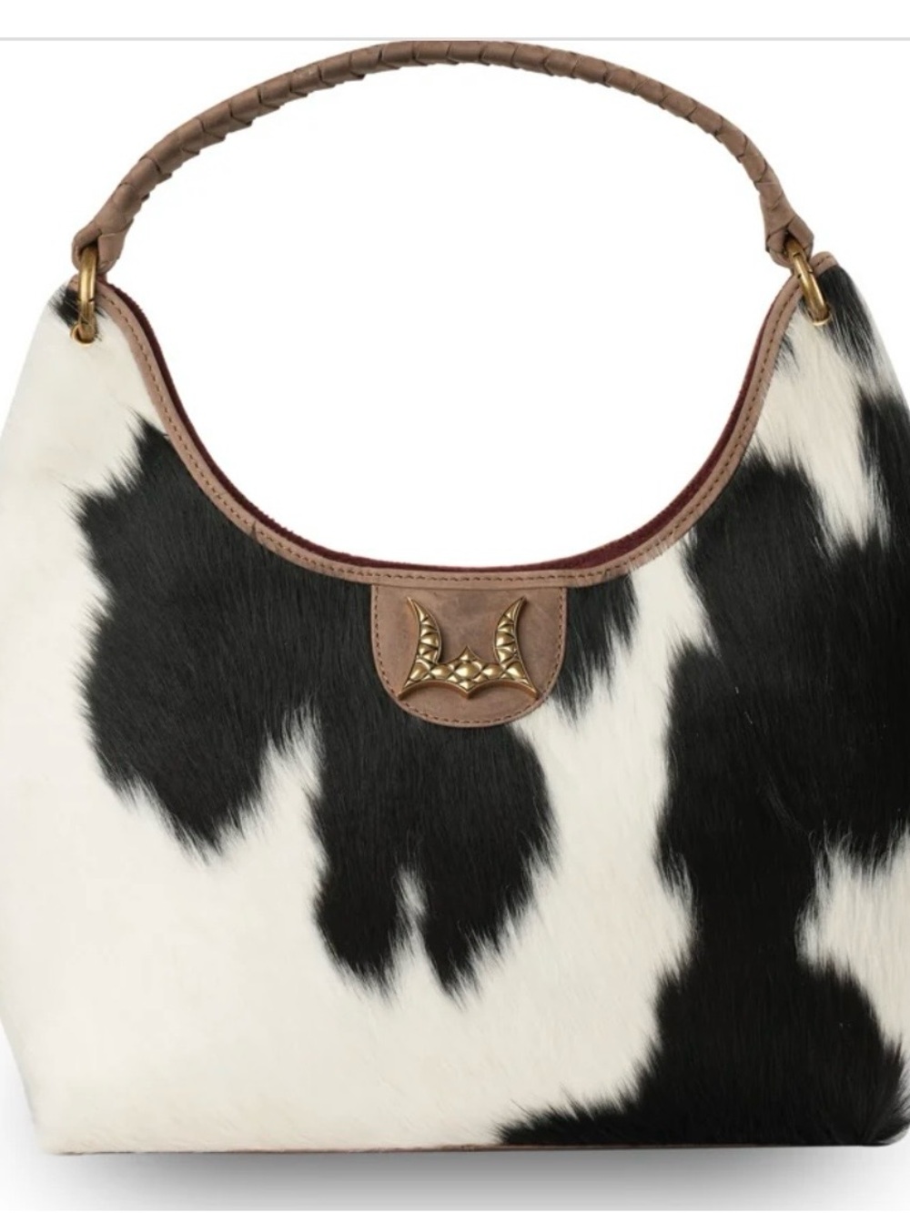 Loyal West by Myra Cowhide Hobo Shoulder Bag in Black & White